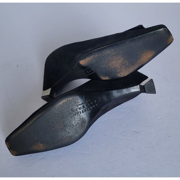 Christian Lacroix Vintage 90s Black Suede Square Toe Quiet Luxury Pumps. Sz 8.5 - Picture 7 of 9